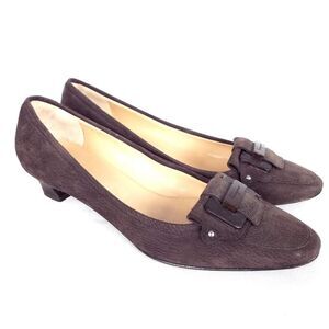 Salvatore Ferragamo Vintage Brown Suede Leather Buckle Low Heel Pumps Size 8.5